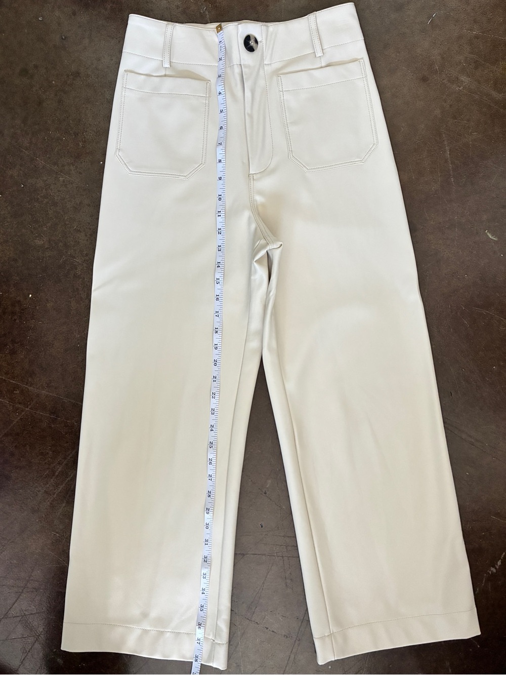 Maeve Colette Faux-Leather High-Rise Wide-Leg Cropped Pants in Cream size 28 - Picture 4 of 9